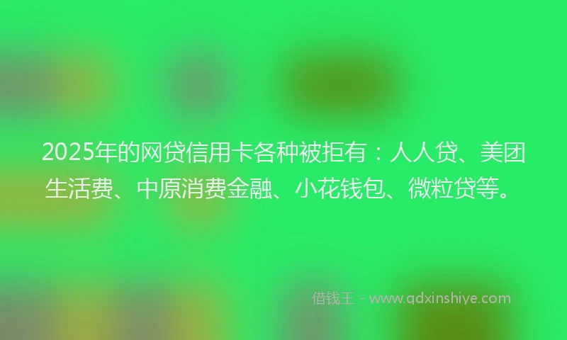 2025年的网贷信用卡各种被拒有：人人贷、美团生活费、中原消费金融、小花钱包、微粒贷等。