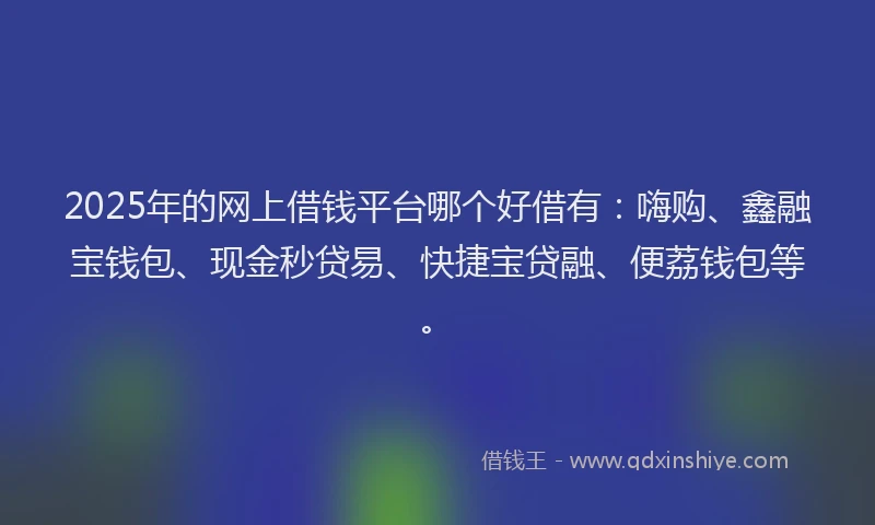 2025年的网上借钱平台哪个好借有：嗨购、鑫融宝钱包、现金秒贷易、快捷宝贷融、便荔钱包等。