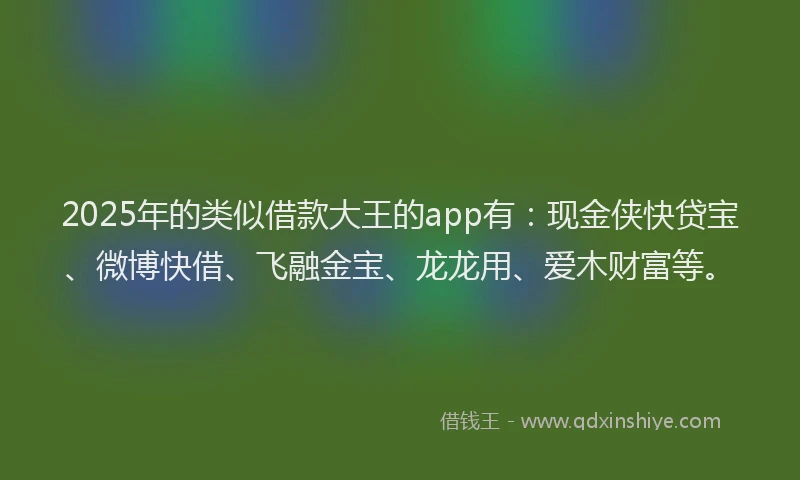 2025年的类似借款大王的app有：现金侠快贷宝、微博快借、飞融金宝、龙龙用、爱木财富等。