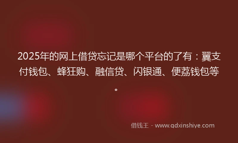 2025年的网上借贷忘记是哪个平台的了有：翼支付钱包、蜂狂购、融信贷、闪银通、便荔钱包等。