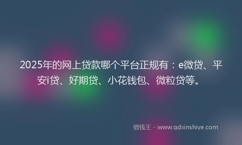 2025年的网上贷款哪个平台正规有：e微贷、平安i贷、好期贷、小花钱包、微粒贷等。