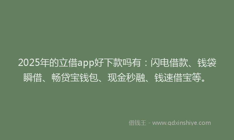 2025年的立借app好下款吗有：闪电借款、钱袋瞬借、畅贷宝钱包、现金秒融、钱速借宝等。