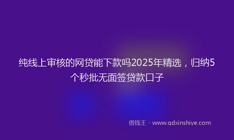 纯线上审核的网贷能下款吗2025年精选，归纳5个秒批无面签贷款口子