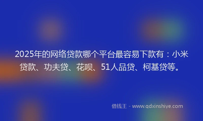 2025年的网络贷款哪个平台最容易下款有：小米贷款、功夫贷、花呗、51人品贷、柯基贷等。