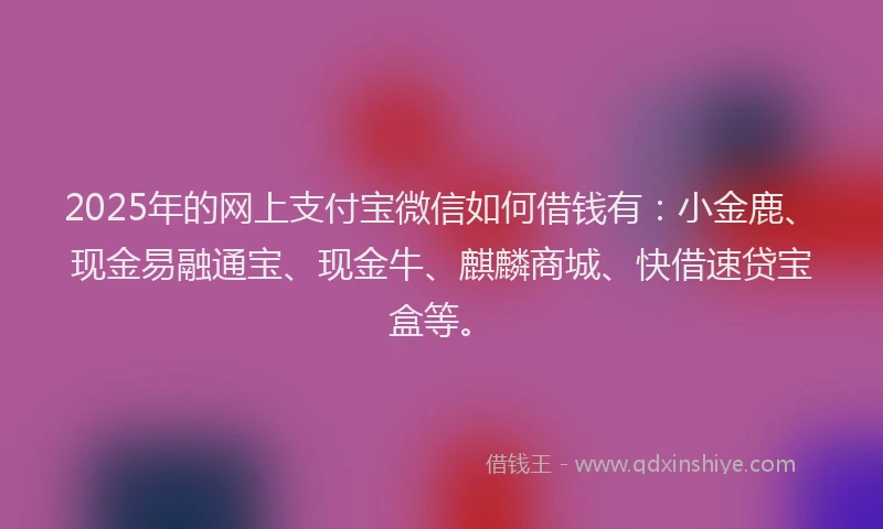 2025年的网上支付宝微信如何借钱有：小金鹿、现金易融通宝、现金牛、麒麟商城、快借速贷宝盒等。