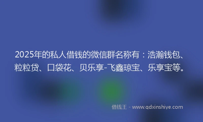 2025年的私人借钱的微信群名称有：浩瀚钱包、粒粒贷、口袋花、贝乐享-飞鑫琼宝、乐享宝等。