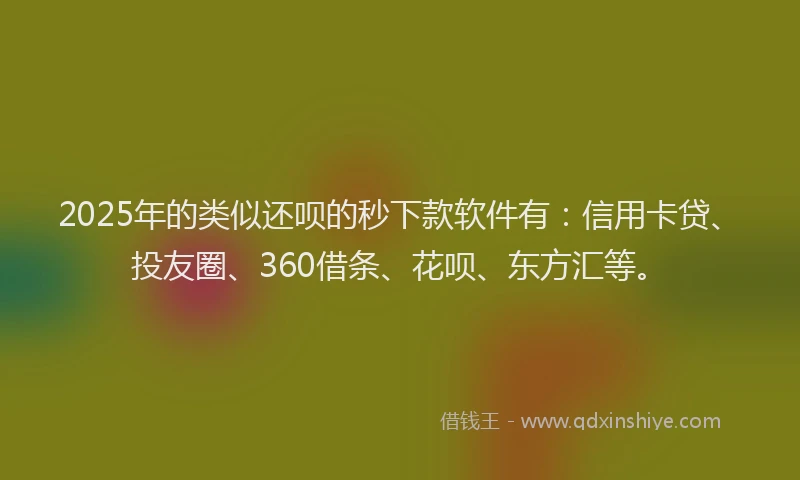 2025年的类似还呗的秒下款软件有：信用卡贷、投友圈、360借条、花呗、东方汇等。