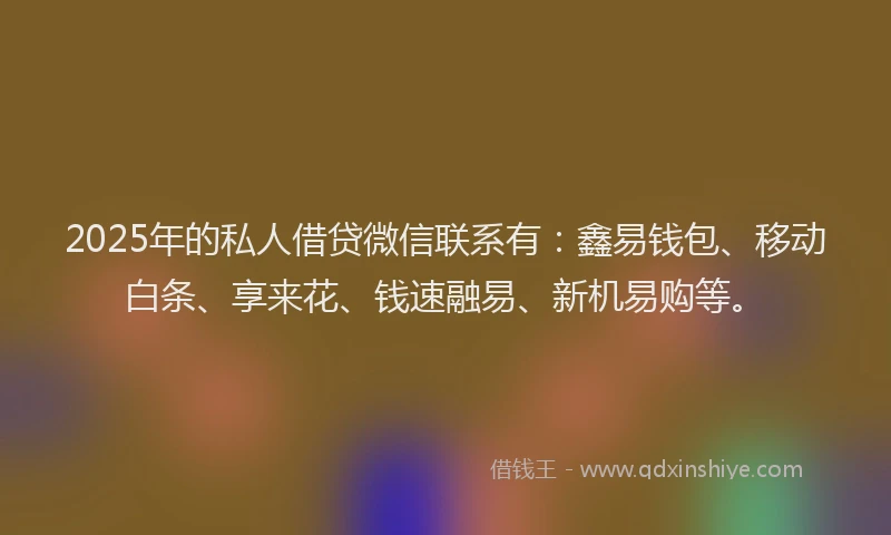 2025年的私人借贷微信联系有：鑫易钱包、移动白条、享来花、钱速融易、新机易购等。