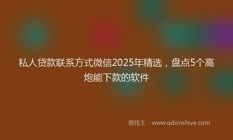 私人贷款联系方式微信2025年精选，盘点5个高炮能下款的软件