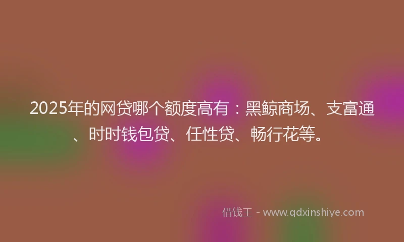 2025年的网贷哪个额度高有：黑鲸商场、支富通、时时钱包贷、任性贷、畅行花等。