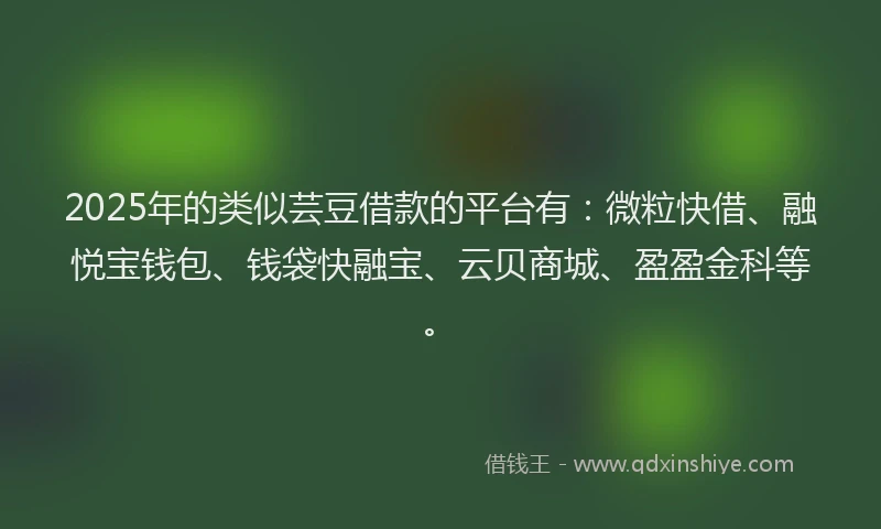 2025年的类似芸豆借款的平台有：微粒快借、融悦宝钱包、钱袋快融宝、云贝商城、盈盈金科等。