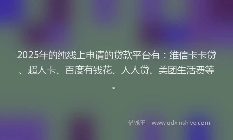 2025年的纯线上申请的贷款平台有：维信卡卡贷、超人卡、百度有钱花、人人贷、美团生活费等。