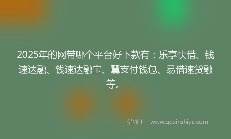 2025年的网带哪个平台好下款有：乐享快借、钱速达融、钱速达融宝、翼支付钱包、易借速贷融等。