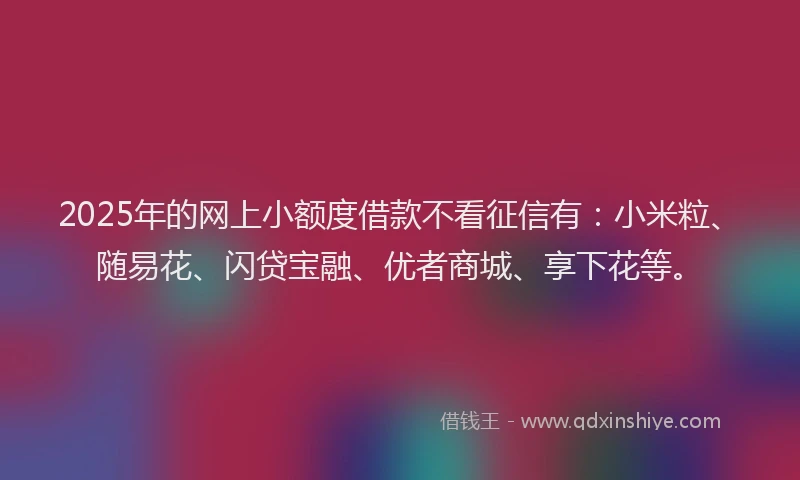 2025年的网上小额度借款不看征信有：小米粒、随易花、闪贷宝融、优者商城、享下花等。