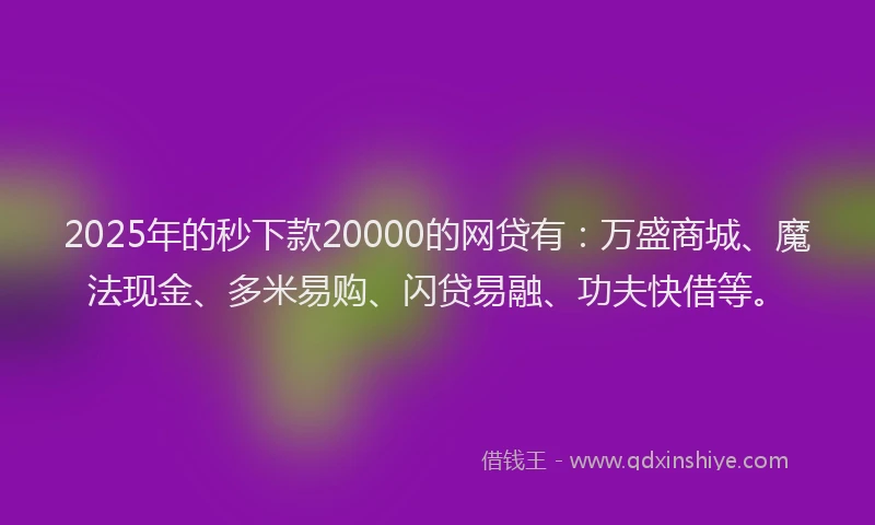 2025年的秒下款20000的网贷有：万盛商城、魔法现金、多米易购、闪贷易融、功夫快借等。