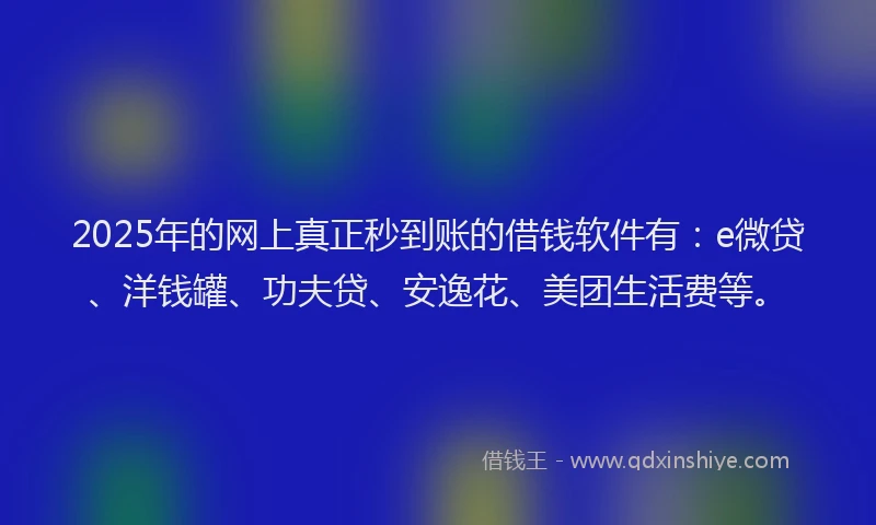 2025年的网上真正秒到账的借钱软件有：e微贷、洋钱罐、功夫贷、安逸花、美团生活费等。