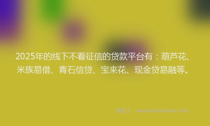 2025年的线下不看征信的贷款平台有：葫芦花、米族易借、青石信贷、宝来花、现金贷易融等。