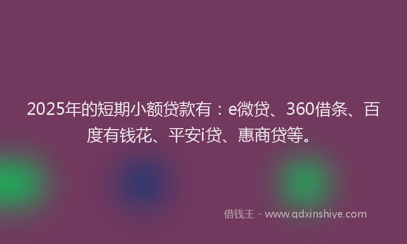 2025年的短期小额贷款有：e微贷、360借条、百度有钱花、平安i贷、惠商贷等。
