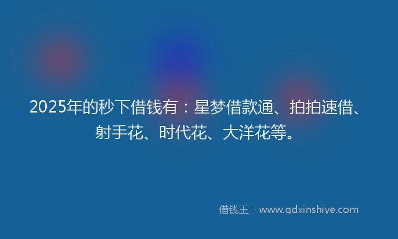 2025年的秒下借钱有：星梦借款通、拍拍速借、射手花、时代花、大洋花等。