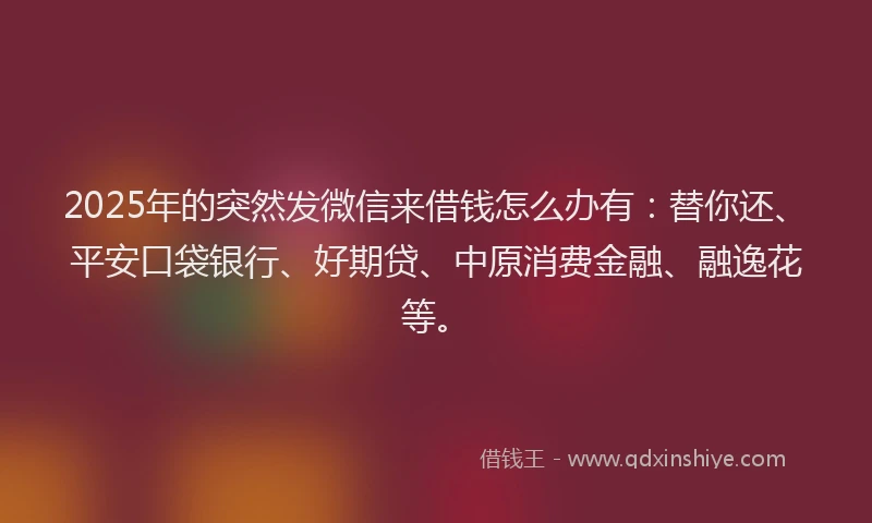 2025年的突然发微信来借钱怎么办有：替你还、平安口袋银行、好期贷、中原消费金融、融逸花等。
