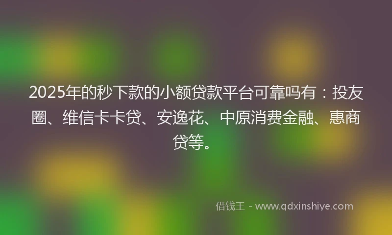 2025年的秒下款的小额贷款平台可靠吗有：投友圈、维信卡卡贷、安逸花、中原消费金融、惠商贷等。