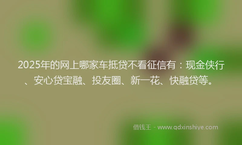2025年的网上哪家车抵贷不看征信有：现金侠行、安心贷宝融、投友圈、新一花、快融贷等。