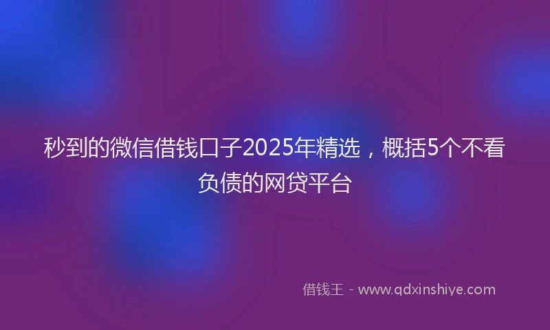 秒到的微信借钱口子2025年精选，概括5个不看负债的网贷平台