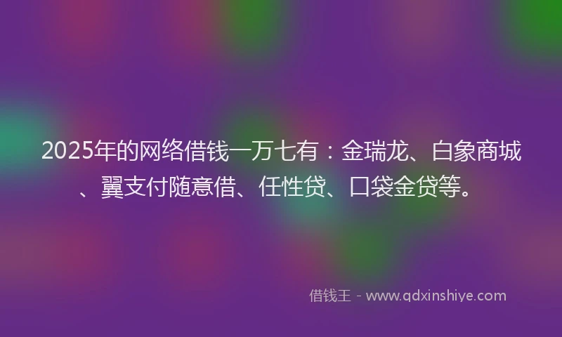 2025年的网络借钱一万七有：金瑞龙、白象商城、翼支付随意借、任性贷、口袋金贷等。