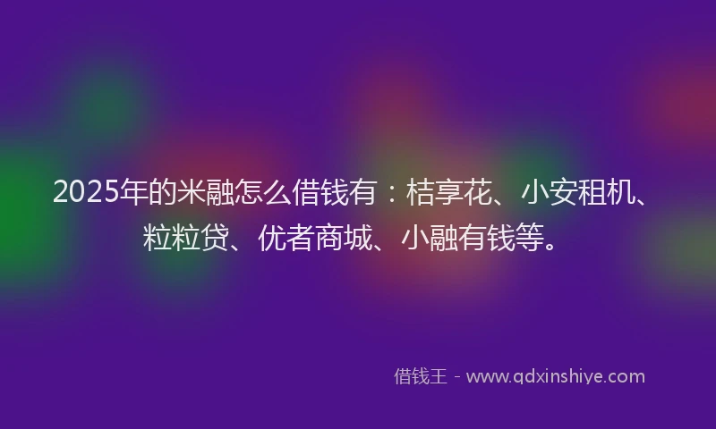2025年的米融怎么借钱有：桔享花、小安租机、粒粒贷、优者商城、小融有钱等。