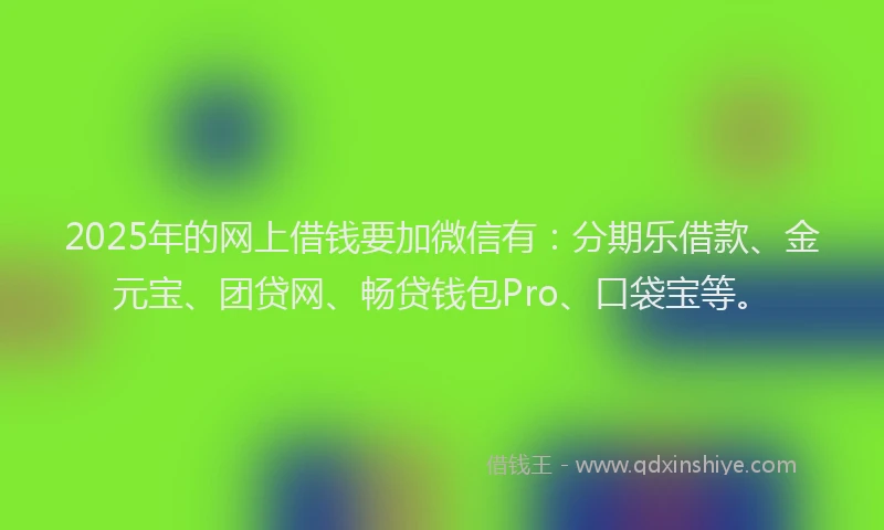 2025年的网上借钱要加微信有：分期乐借款、金元宝、团贷网、畅贷钱包Pro、口袋宝等。