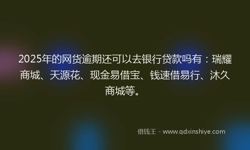 2025年的网货逾期还可以去银行贷款吗有：瑞耀商城、天源花、现金易借宝、钱速借易行、沐久商城等。