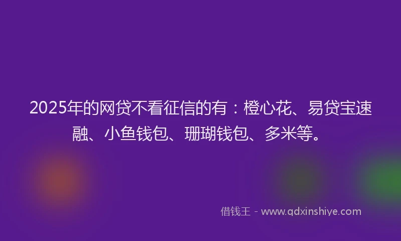 2025年的网贷不看征信的有：橙心花、易贷宝速融、小鱼钱包、珊瑚钱包、多米等。