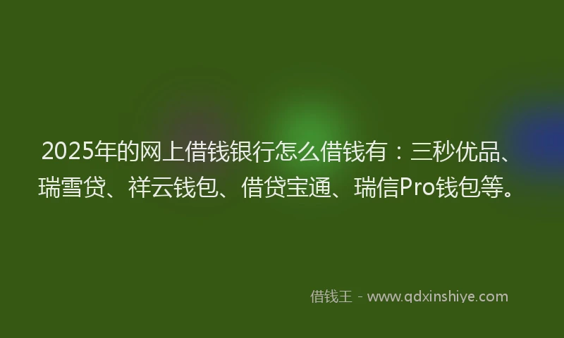 2025年的网上借钱银行怎么借钱有：三秒优品、瑞雪贷、祥云钱包、借贷宝通、瑞信Pro钱包等。