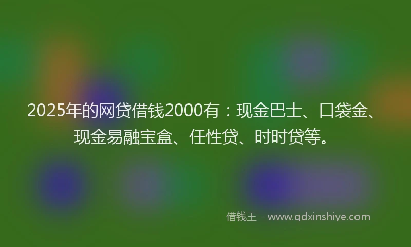 2025年的网贷借钱2000有：现金巴士、口袋金、现金易融宝盒、任性贷、时时贷等。
