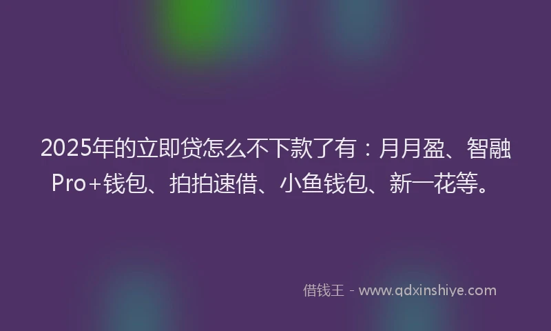 2025年的立即贷怎么不下款了有：月月盈、智融Pro+钱包、拍拍速借、小鱼钱包、新一花等。