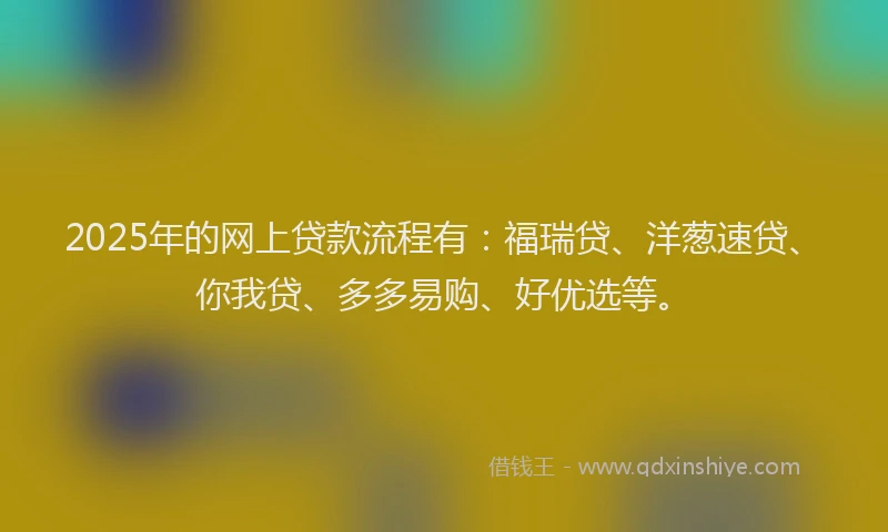 2025年的网上贷款流程有：福瑞贷、洋葱速贷、你我贷、多多易购、好优选等。