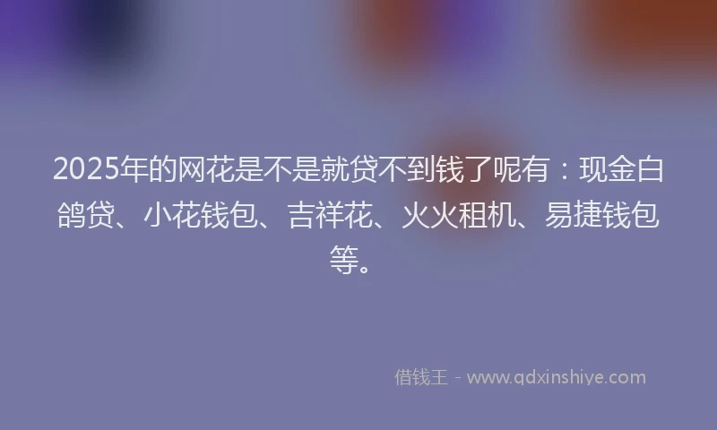 2025年的网花是不是就贷不到钱了呢有：现金白鸽贷、小花钱包、吉祥花、火火租机、易捷钱包等。