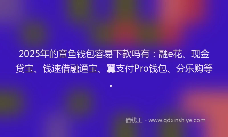 2025年的章鱼钱包容易下款吗有：融e花、现金贷宝、钱速借融通宝、翼支付Pro钱包、分乐购等。