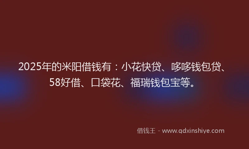 2025年的米阳借钱有：小花快贷、哆哆钱包贷、58好借、口袋花、福瑞钱包宝等。