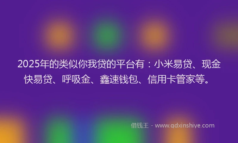 2025年的类似你我贷的平台有：小米易贷、现金快易贷、呼吸金、鑫速钱包、信用卡管家等。