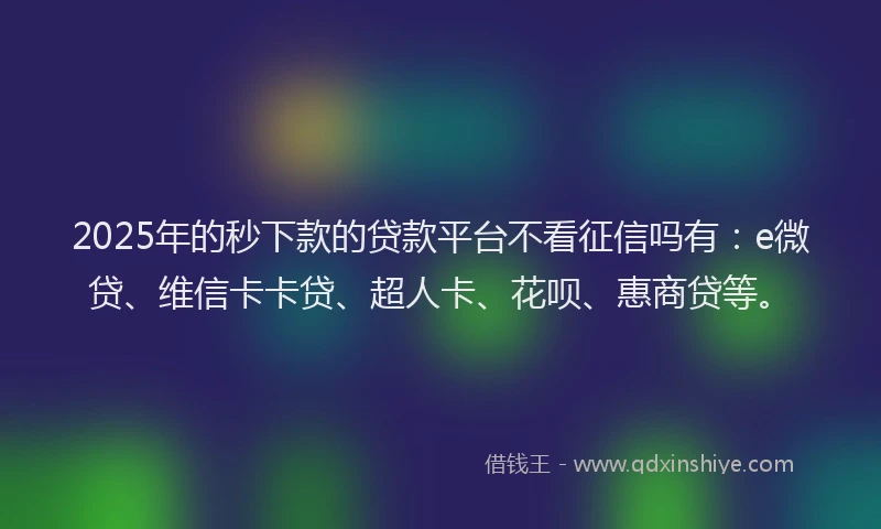 2025年的秒下款的贷款平台不看征信吗有：e微贷、维信卡卡贷、超人卡、花呗、惠商贷等。