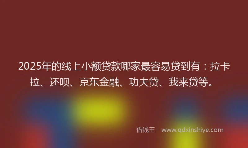 2025年的线上小额贷款哪家最容易贷到有：拉卡拉、还呗、京东金融、功夫贷、我来贷等。