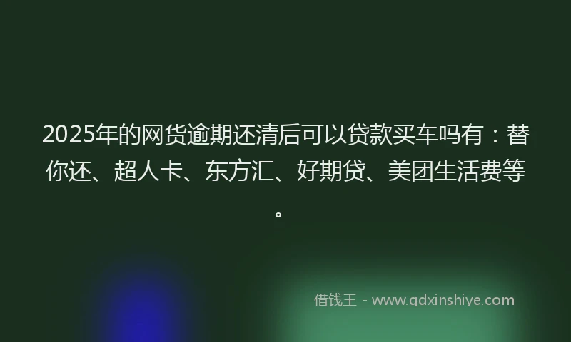 2025年的网货逾期还清后可以贷款买车吗有：替你还、超人卡、东方汇、好期贷、美团生活费等。