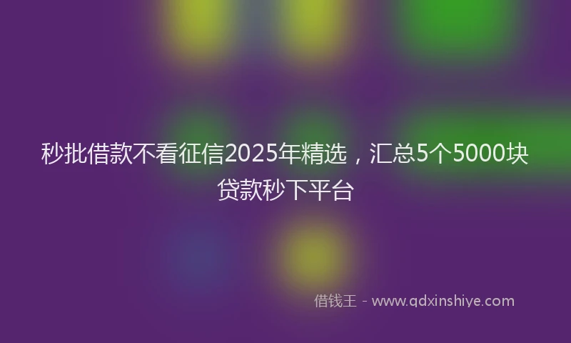 秒批借款不看征信2025年精选，汇总5个5000块贷款秒下平台