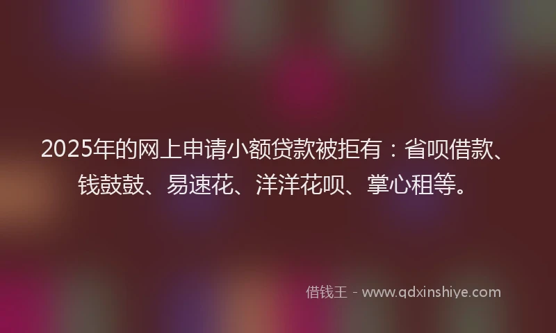 2025年的网上申请小额贷款被拒有：省呗借款、钱鼓鼓、易速花、洋洋花呗、掌心租等。