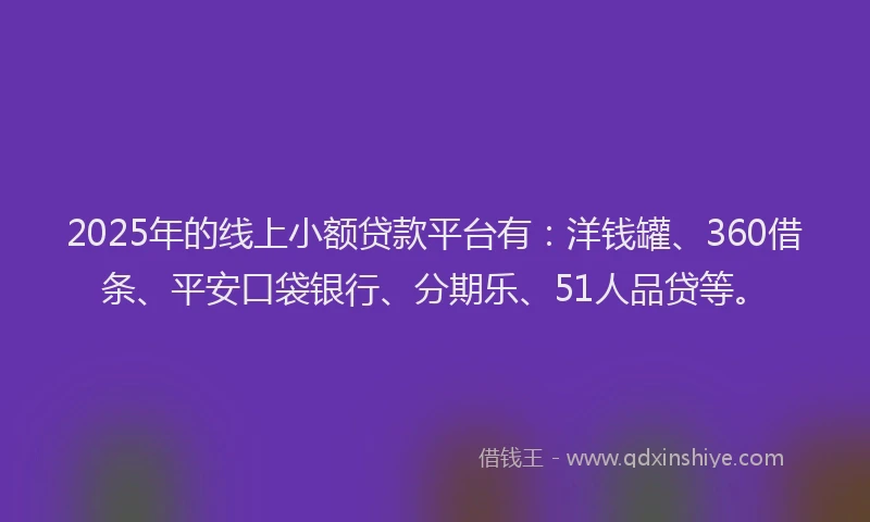 2025年的线上小额贷款平台有：洋钱罐、360借条、平安口袋银行、分期乐、51人品贷等。