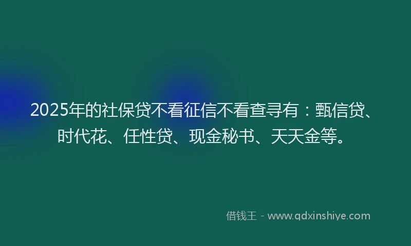 2025年的社保贷不看征信不看查寻有：甄信贷、时代花、任性贷、现金秘书、天天金等。