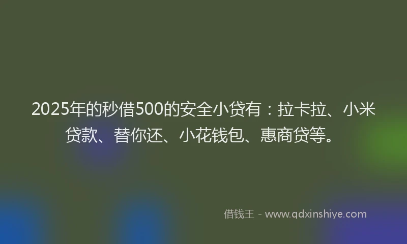 2025年的秒借500的安全小贷有：拉卡拉、小米贷款、替你还、小花钱包、惠商贷等。