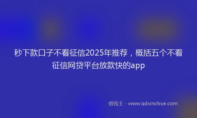 秒下款口子不看征信2025年推荐，概括五个不看征信网贷平台放款快的app