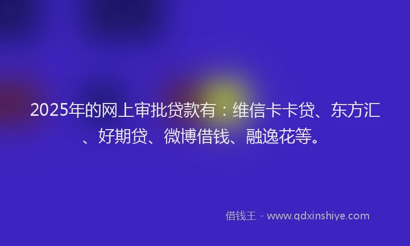 2025年的网上审批贷款有：维信卡卡贷、东方汇、好期贷、微博借钱、融逸花等。